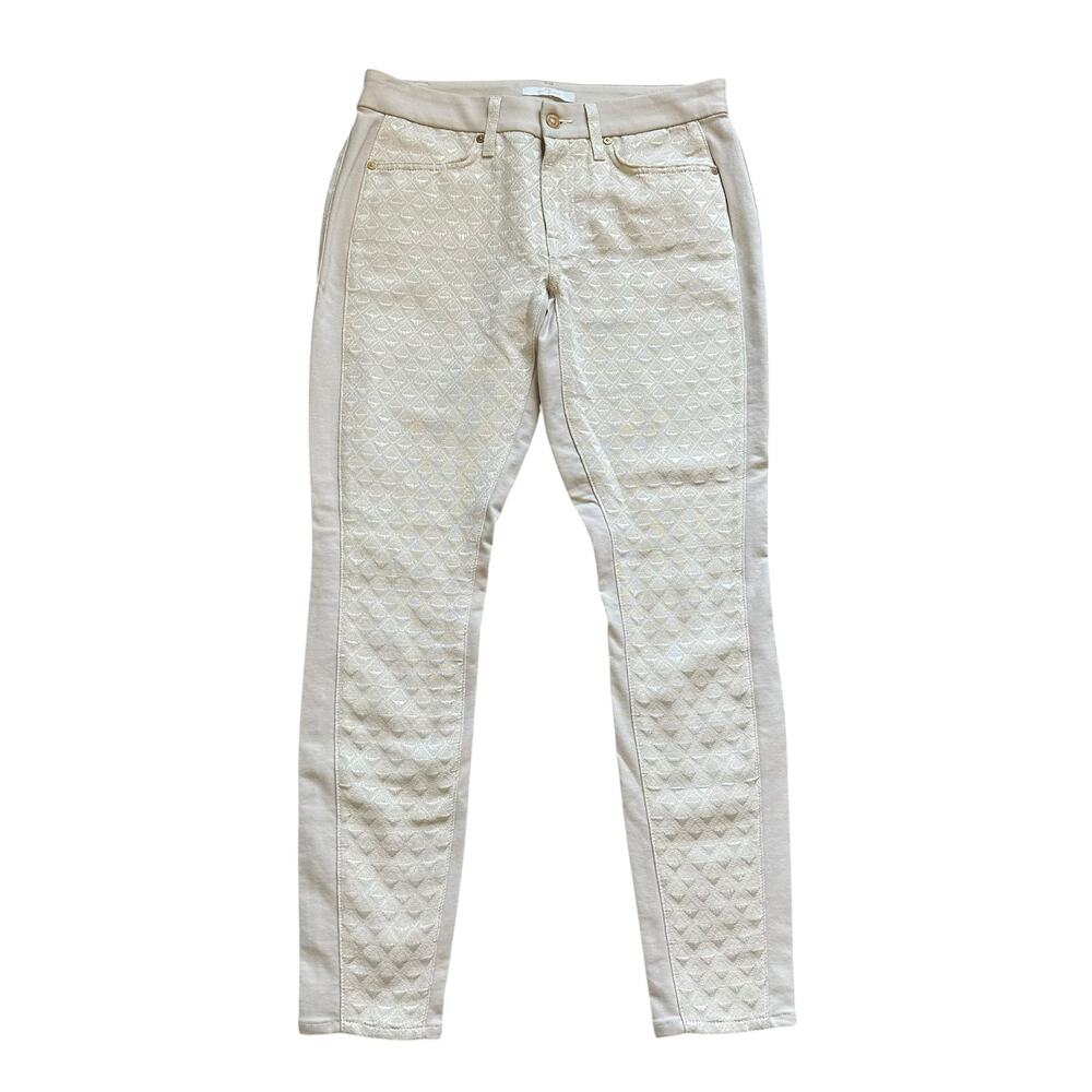 7 For All Mankind cream & gold metallic skinny pants size 31